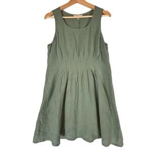 Kleen 100% Linen GREEN Tunic Dress SIZE MEDIUM Womens Lagenlook Pockets Boho